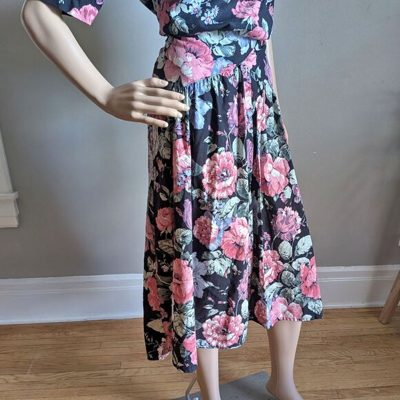 Vintage 80s Jodi Michaels Floral Midi Dress Cottagecore Prairie Twee Size 9/10 - Picture 11 of 13